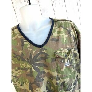 Rock Smith Mens 2XL Camo V-Neck Pocket T-Shirt Cotton Jersey Cannabis Leaf